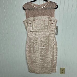 Mother of the Bride London Times Blush Pink Sheath Embellished Dress Tiered Flaw